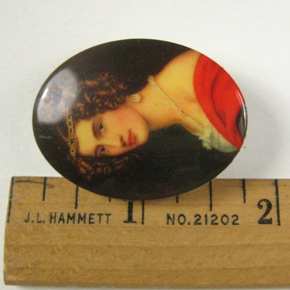 Oval Figurative Portrait Pin Brooch 1.5 In Vintage 90s 80s Plastic Victorian STY - Picture 3 of 4
